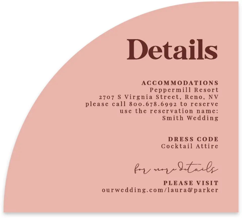 This is a 5" x 4½" Wedding Invitation Enclosure Card called The Laura printed in full color on Luxe Satin paper