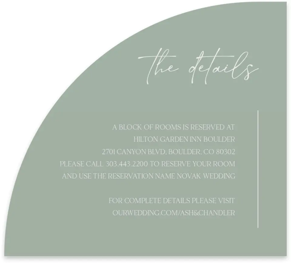 This is a 5" x 4½" Wedding Invitation Enclosure Card called The Ashlynn printed in full color on Luxe Satin paper