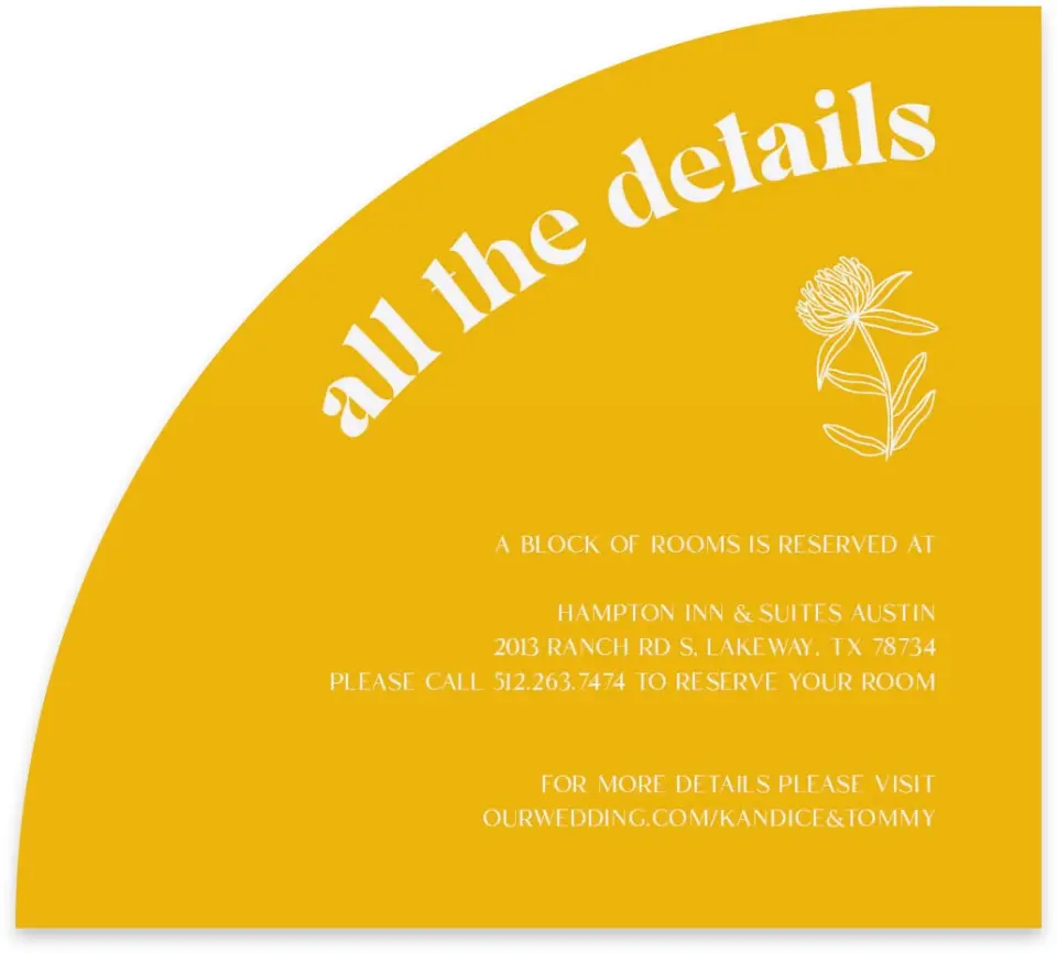 This is a 5" x 4½" Wedding Invitation Enclosure Card called The Kandice printed in full color on Luxe Satin paper
