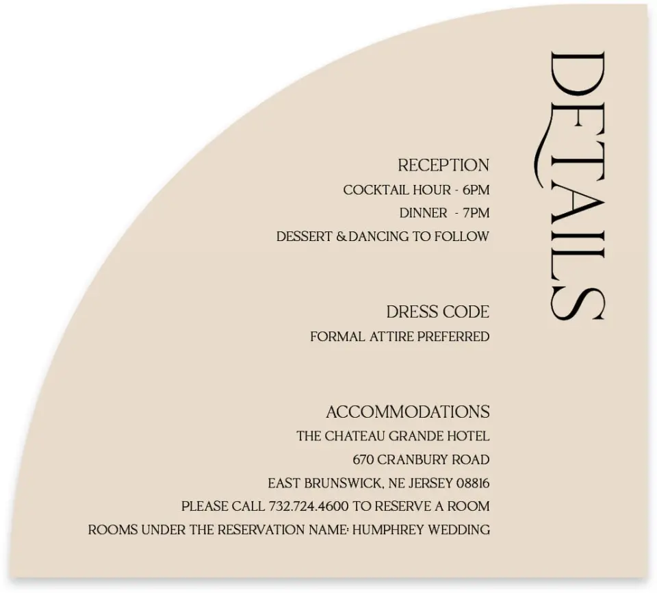 This is a 5" x 4½" Wedding Invitation Enclosure Card called The Lucy printed in full color on Luxe Satin paper
