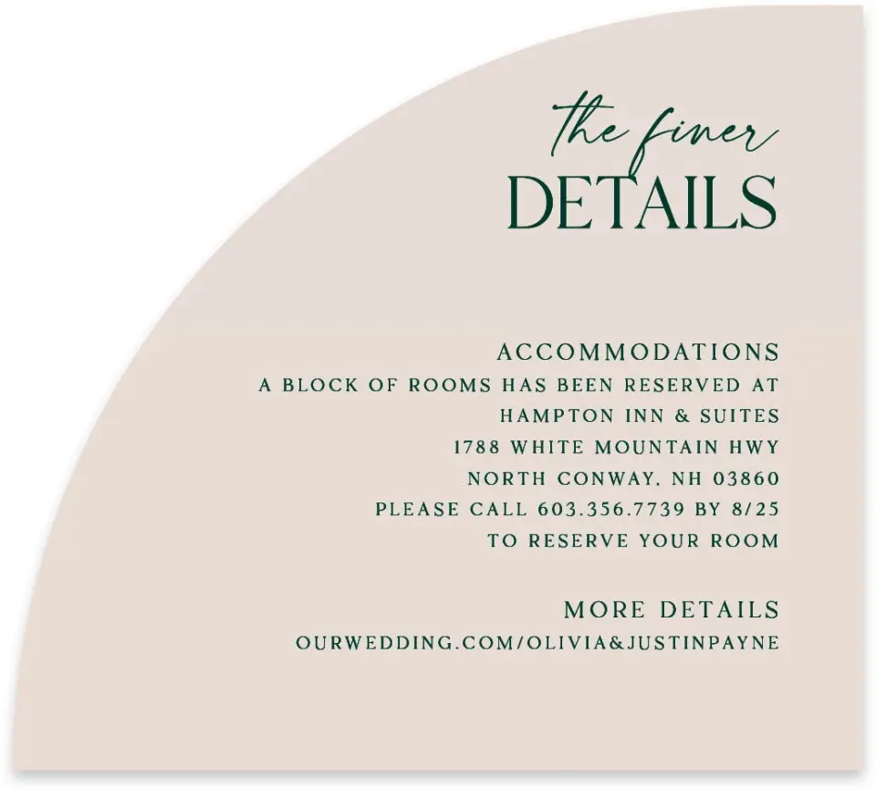 This is a 5" x 4½" Wedding Invitation Enclosure Card called The Olivia printed in full color with Silver foil on Luxe Satin paper