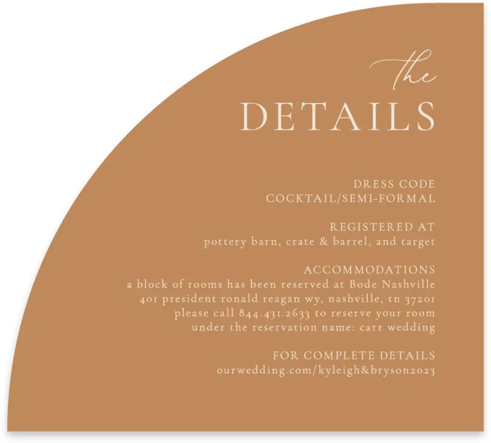 This is a 5" x 4½" Wedding Invitation Enclosure Card called The Kyleigh printed in full color with Silver foil on Luxe Satin paper