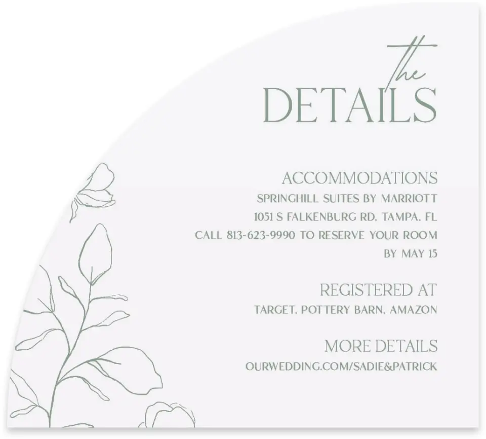 This is a 5" x 4½" Wedding Invitation Enclosure Card called The Sadie printed in full color on Luxe Satin paper