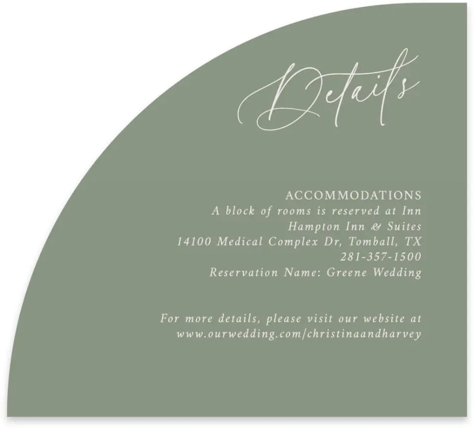 This is a 5" x 4½" Wedding Invitation Enclosure Card called The Christina printed in full color on Luxe Satin paper