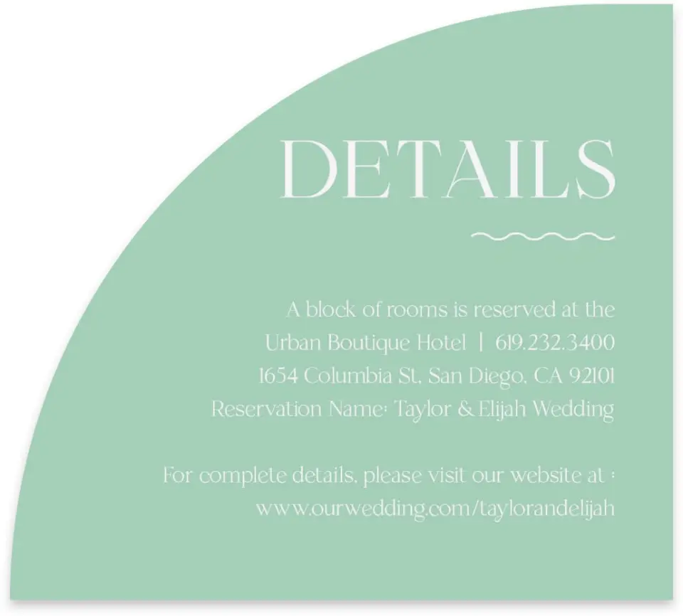 This is a 5" x 4½" Wedding Invitation Enclosure Card called The Taylor printed in full color on Luxe Satin paper