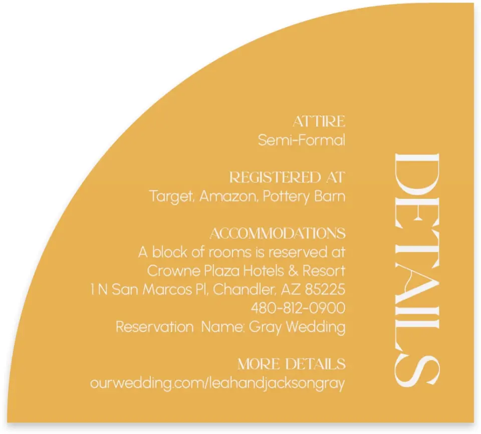 This is a 5" x 4½" Wedding Invitation Enclosure Card called The Leah printed in full color with Silver foil on Luxe Satin paper