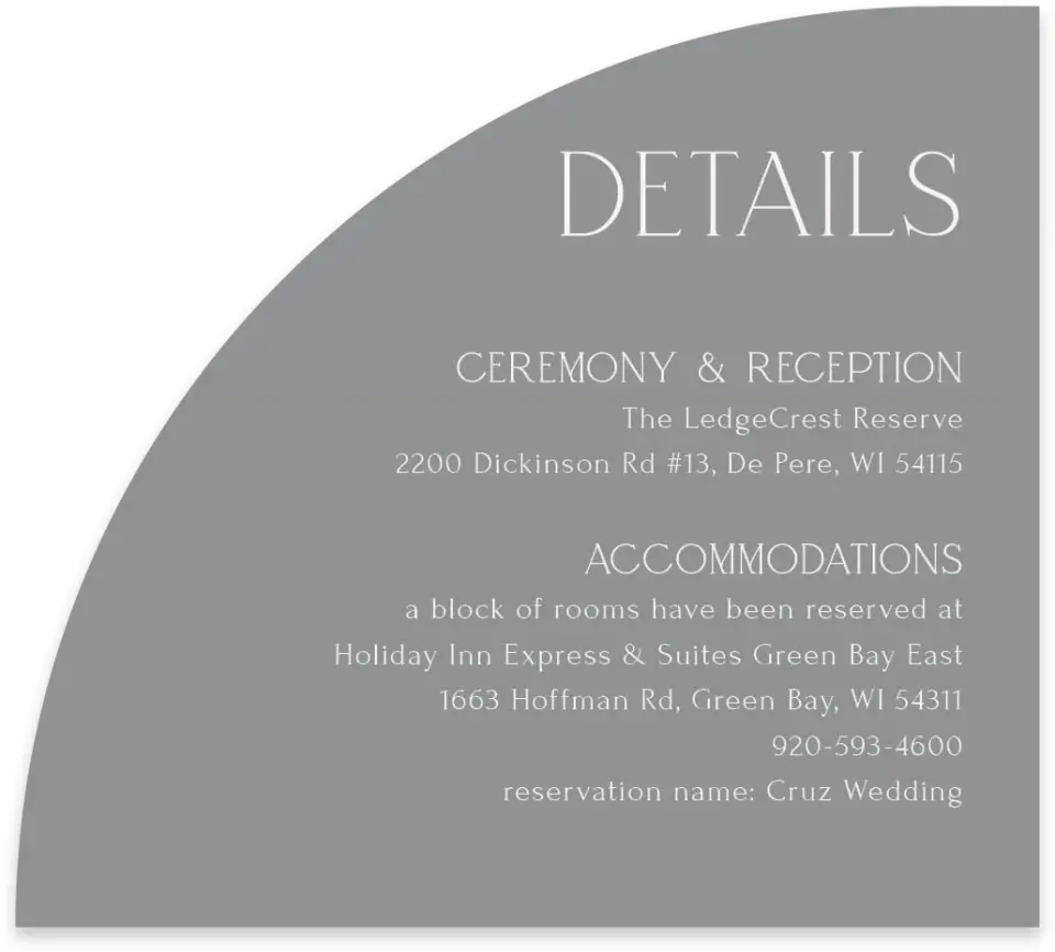 This is a 5" x 4½" Wedding Invitation Enclosure Card called The Caroline printed in full color with Silver foil on Luxe Satin paper