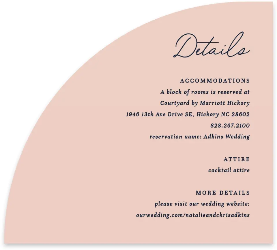 This is a 5" x 4½" Wedding Invitation Enclosure Card called The Natalie printed in full color on Luxe Satin paper