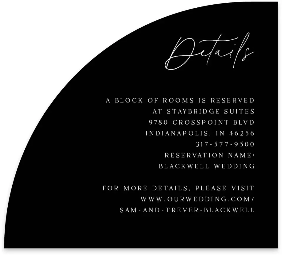 This is a 5" x 4½" Wedding Invitation Enclosure Card called The Samantha printed in full color on Luxe Satin paper