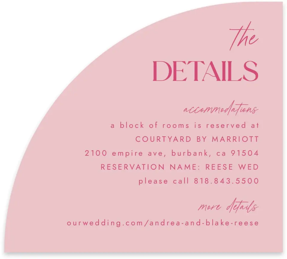 This is a 5" x 4½" Wedding Invitation Enclosure Card called The Andrea printed in full color on Luxe Satin paper