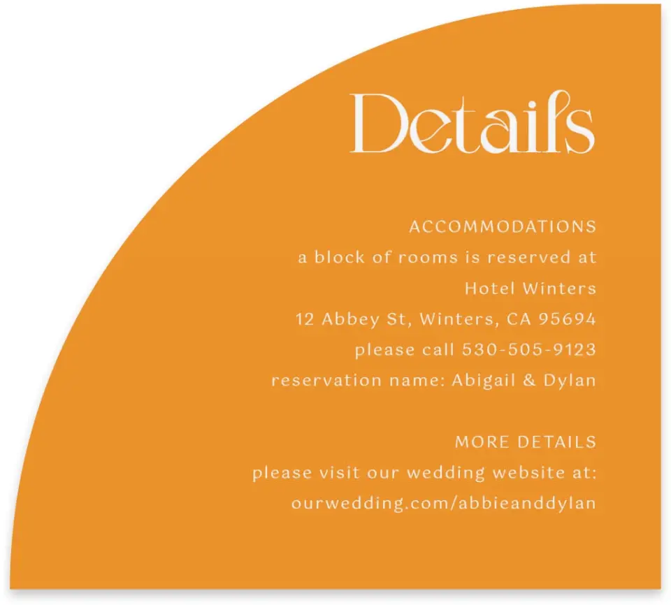 This is a 5" x 4½" Wedding Invitation Enclosure Card called The Abigail printed in full color on Luxe Satin paper