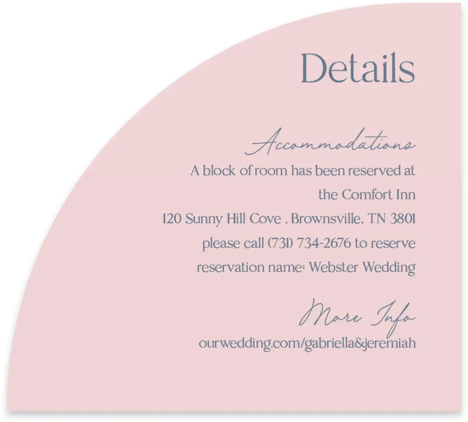 This is a 5" x 4½" Wedding Invitation Enclosure Card called The Gabriella printed in full color on Luxe Satin paper