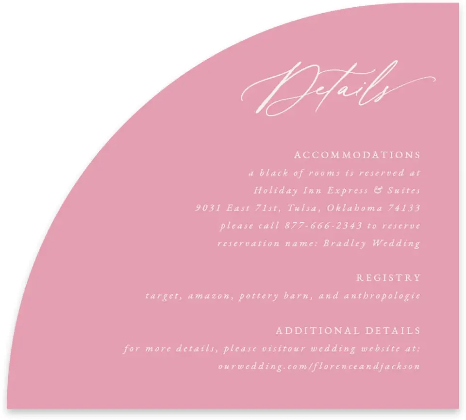 This is a 5" x 4½" Wedding Invitation Enclosure Card called The Florence printed in full color on Luxe Satin paper