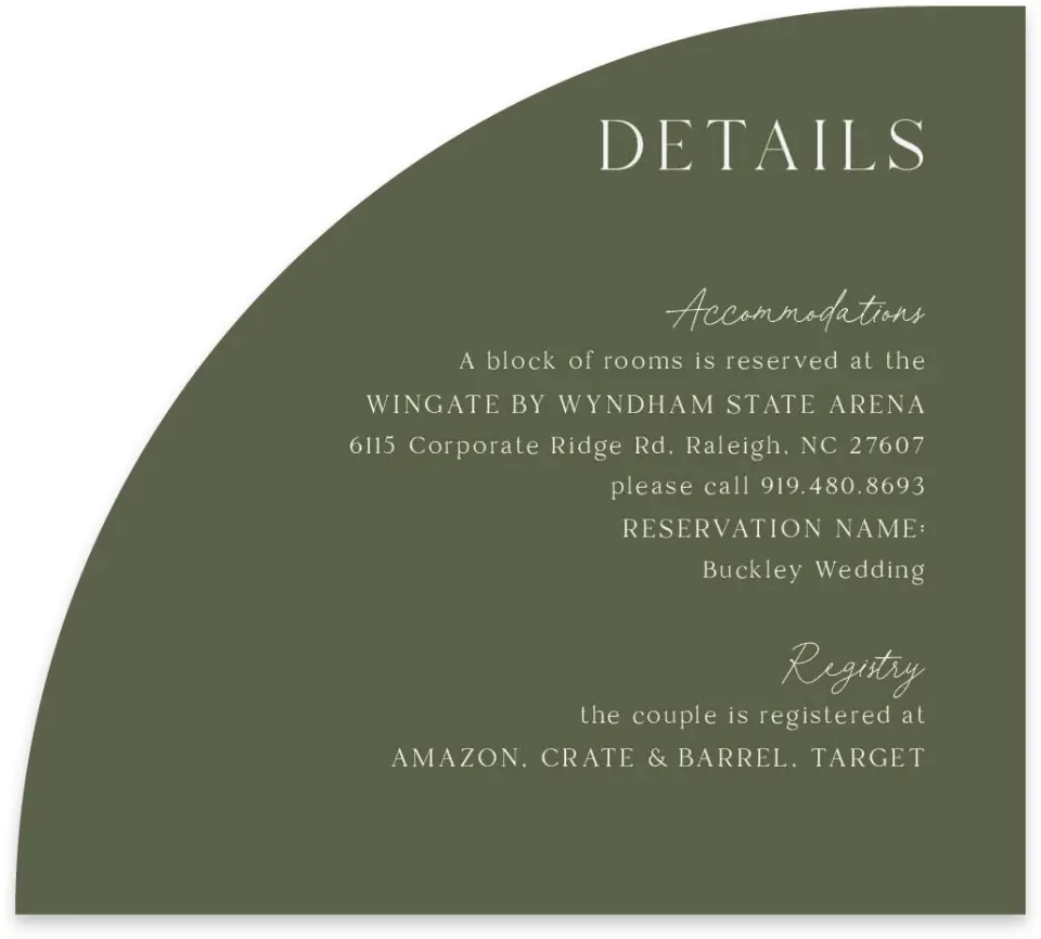 This is a 5" x 4½" Wedding Invitation Enclosure Card called The Hailey printed in full color on Luxe Satin paper