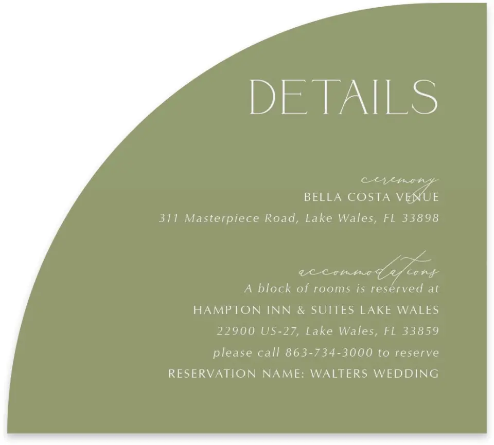 This is a 5" x 4½" Wedding Invitation Enclosure Card called The Victoria printed in full color on Luxe Satin paper
