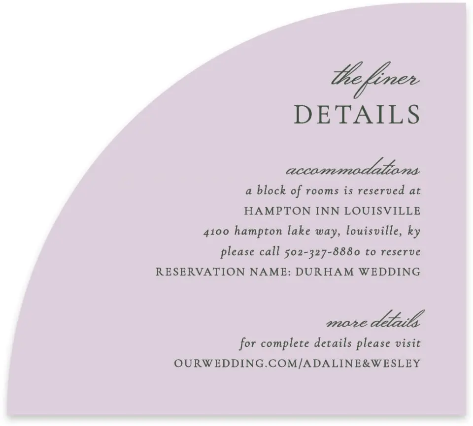 This is a 5" x 4½" Wedding Invitation Enclosure Card called The Adaline printed in full color with Silver foil on Luxe Satin paper