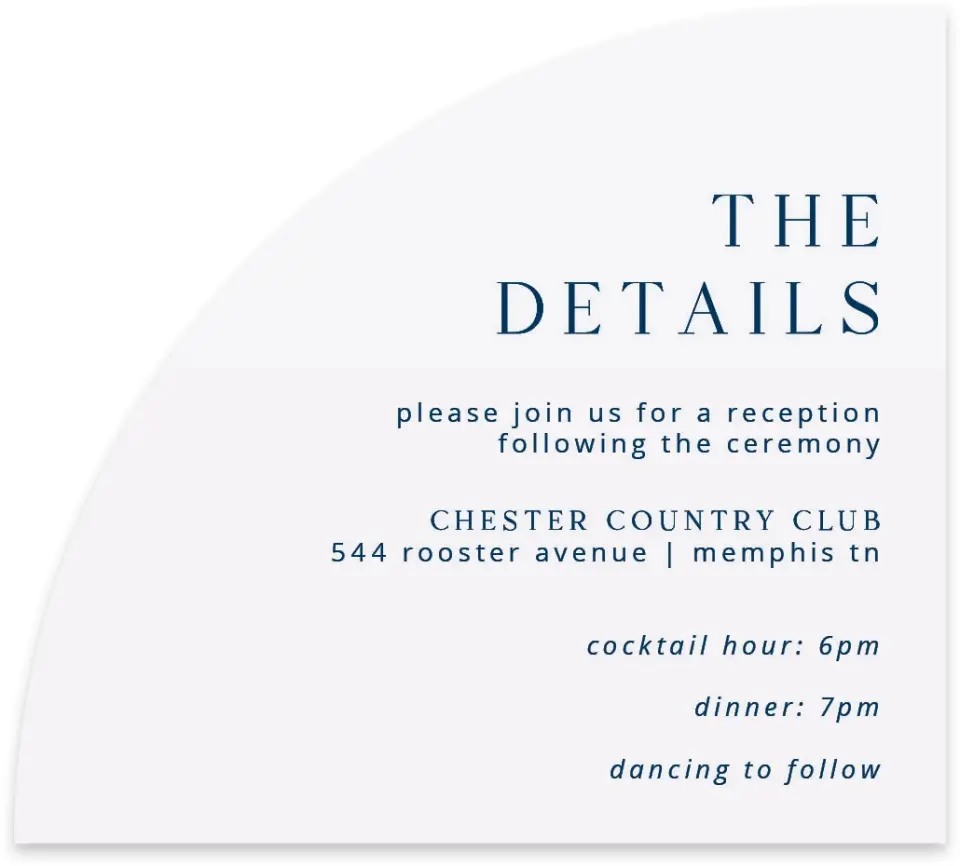 This is a 5" x 4½" Wedding Invitation Enclosure Card called The Addison printed in full color on Luxe Satin paper