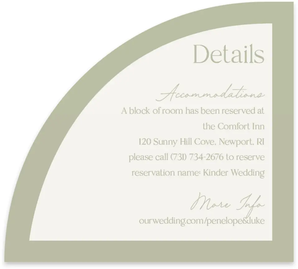 This is a 5" x 4½" Wedding Invitation Enclosure Card called The Penelope printed in full color on Luxe Satin paper