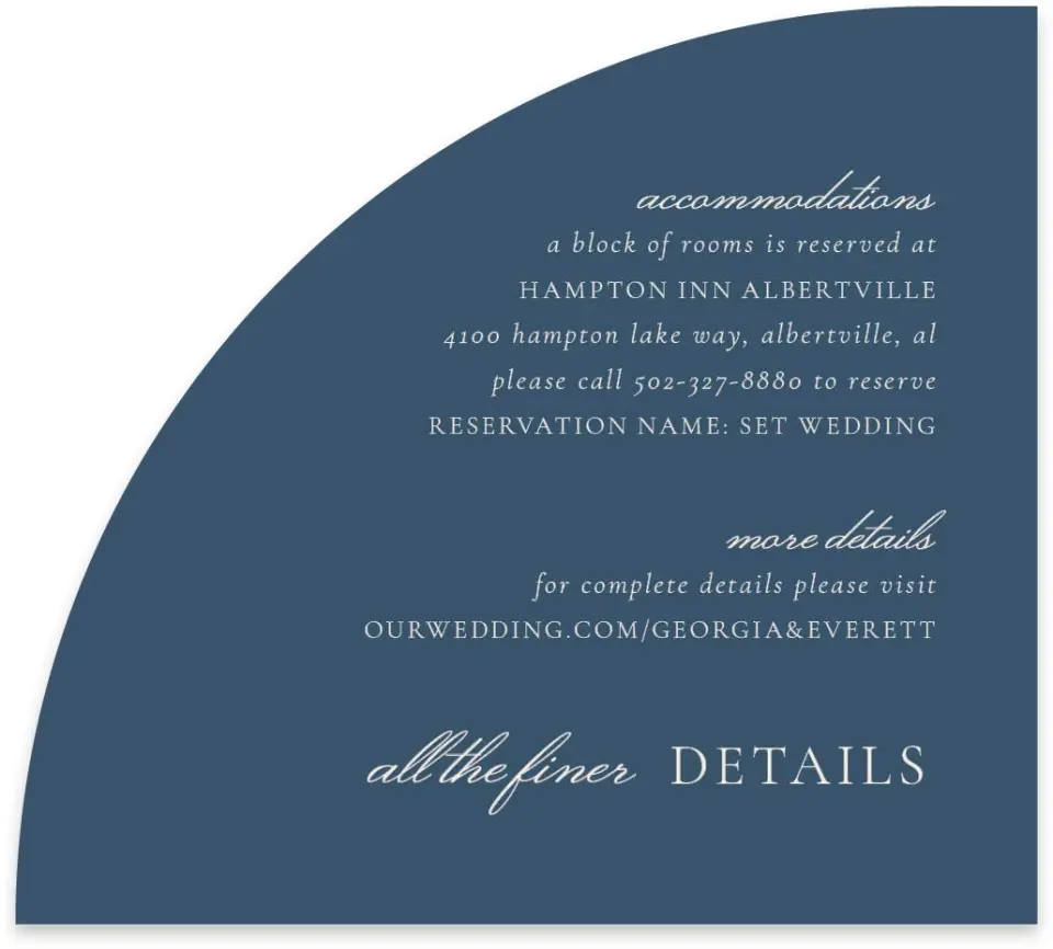 This is a 5" x 4½" Wedding Invitation Enclosure Card called The Georgia printed in full color on Luxe Satin paper