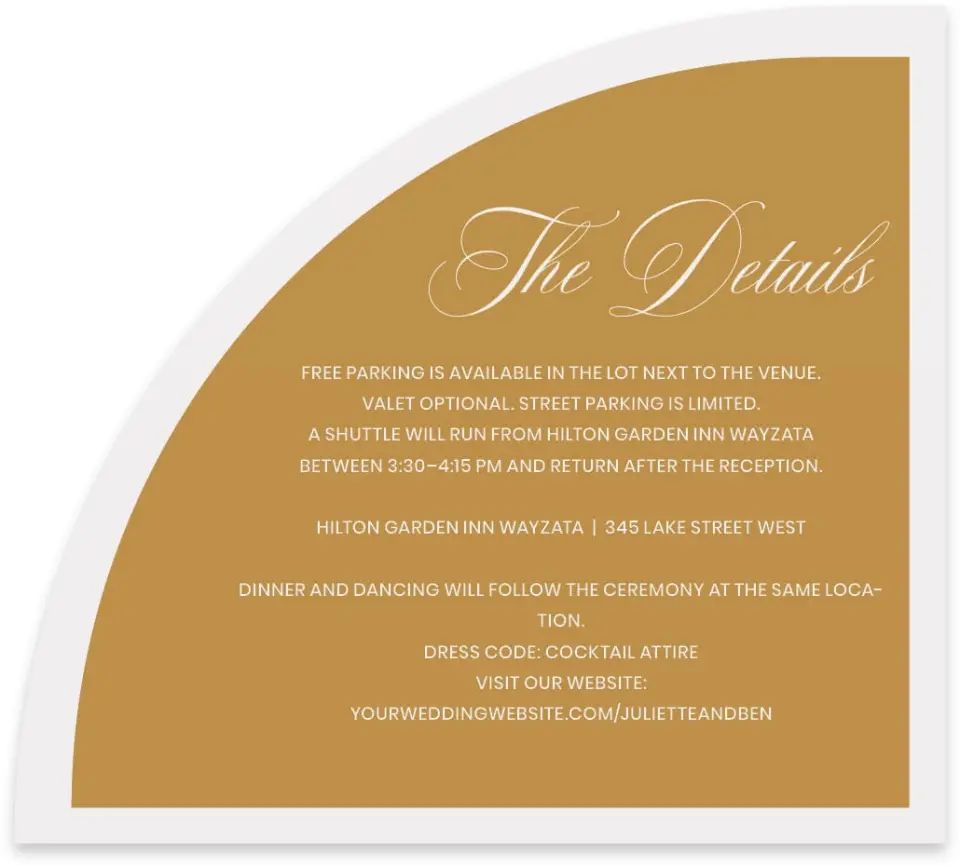 This is a 5" x 4½" Wedding Invitation Enclosure Card called Wayzata printed in full color on Luxe Satin paper