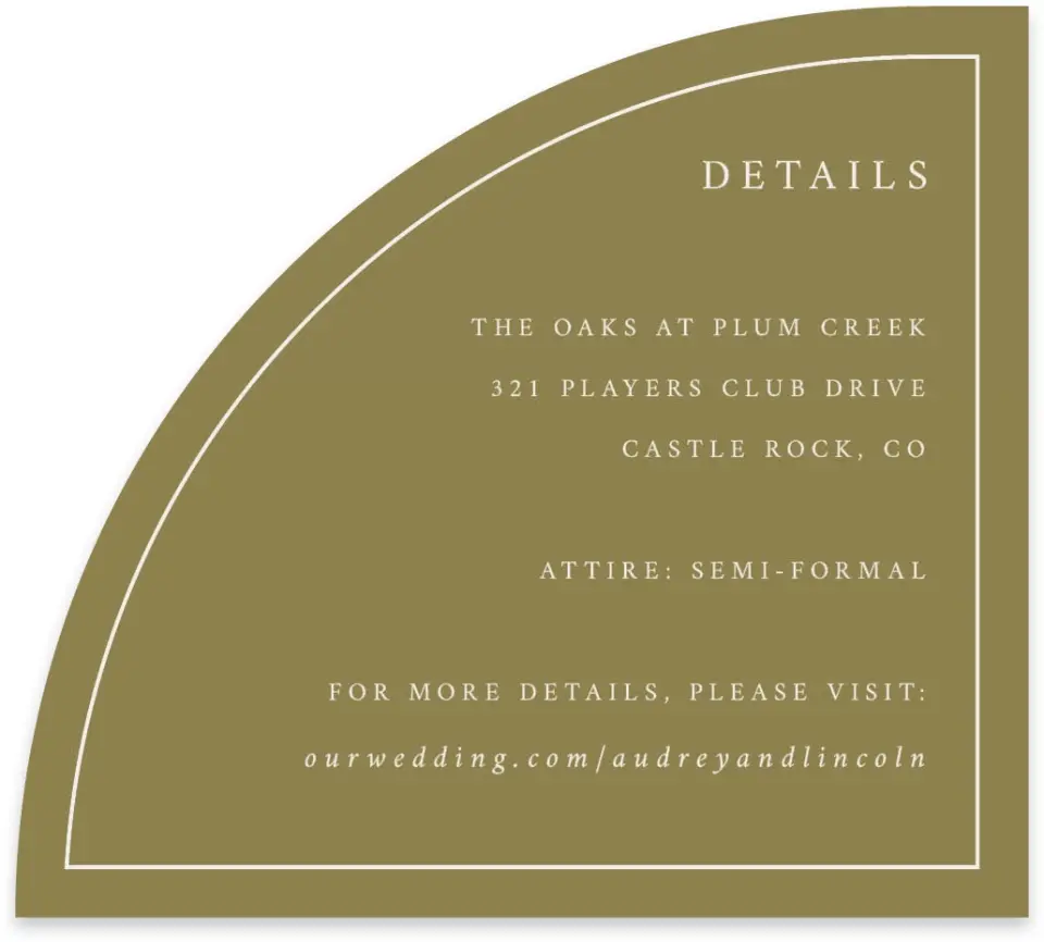 This is a 5" x 4½" Wedding Invitation Enclosure Card called Autumn Vow printed in full color on Luxe Satin paper