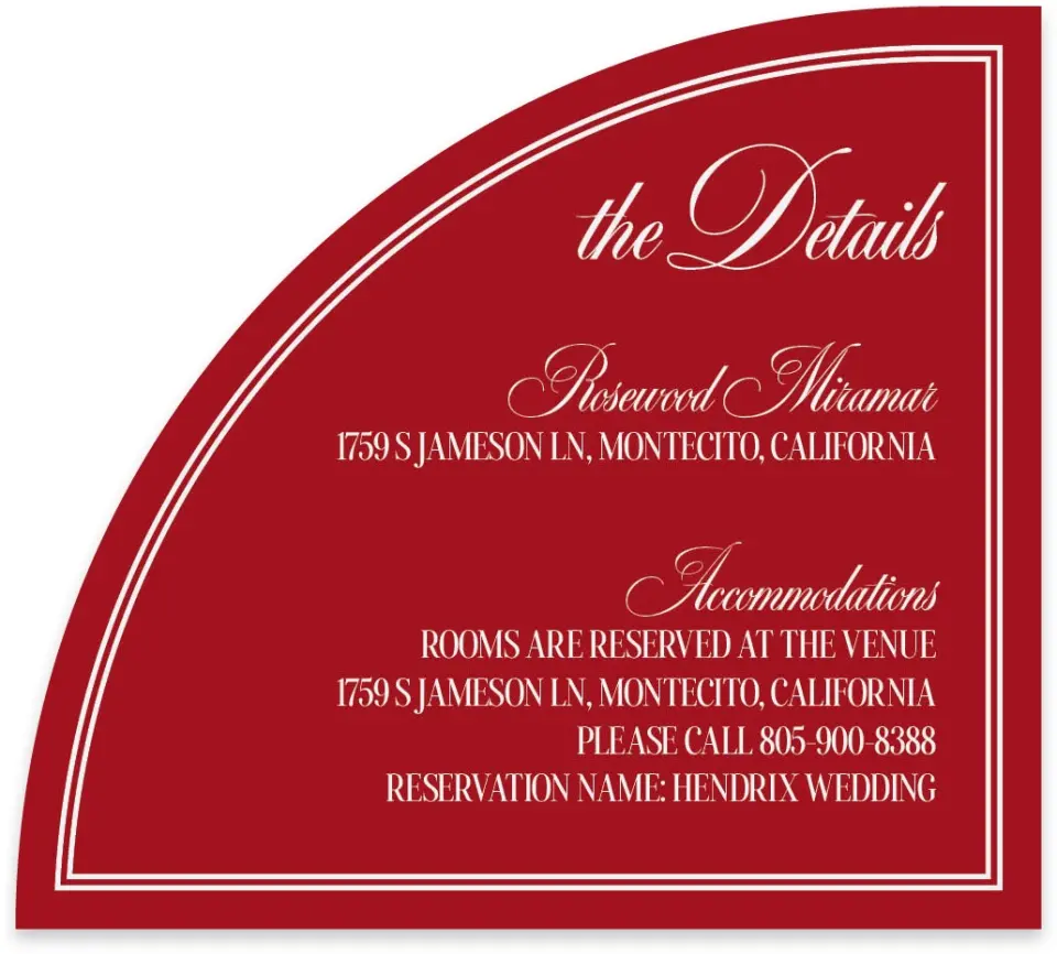 This is a 5" x 4½" Wedding Invitation Enclosure Card called Montecito printed in full color on Luxe Satin paper