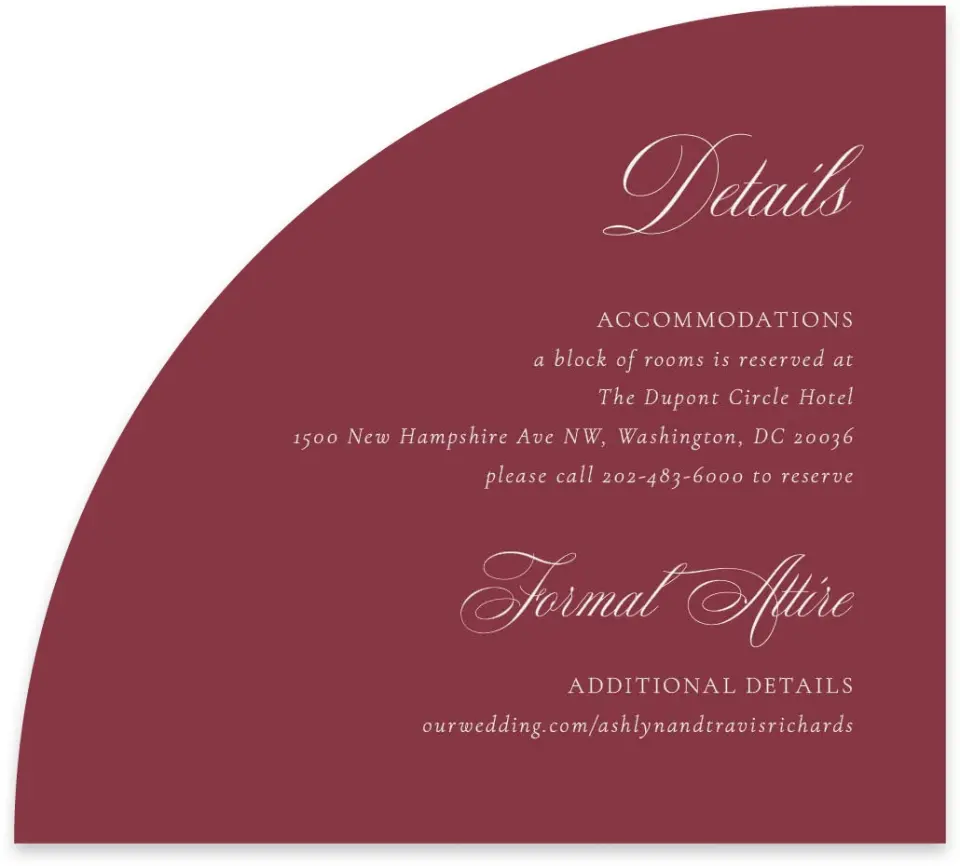 This is a 5" x 4½" Wedding Invitation Enclosure Card called Georgetown printed in full color on Luxe Satin paper