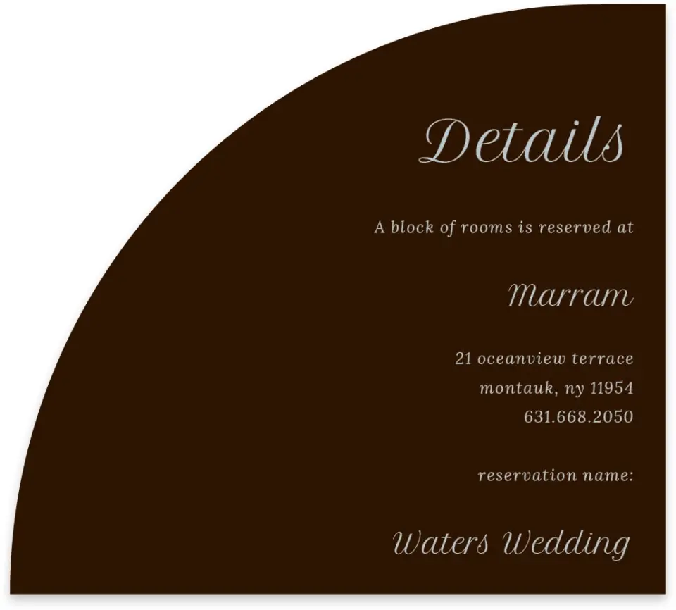 This is a 5" x 4½" Wedding Invitation Enclosure Card called Montauk printed in full color on Luxe Satin paper