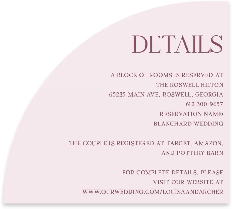 This is a 5" x 4½" Wedding Invitation Enclosure Card called Roswell printed in full color on Luxe Satin paper
