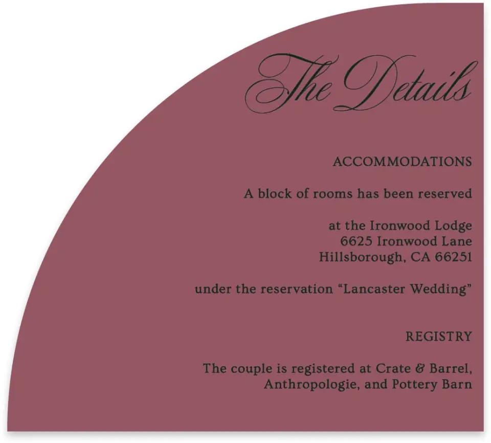 This is a 5" x 4½" Wedding Invitation Enclosure Card called Hillsborough printed in full color on Luxe Satin paper