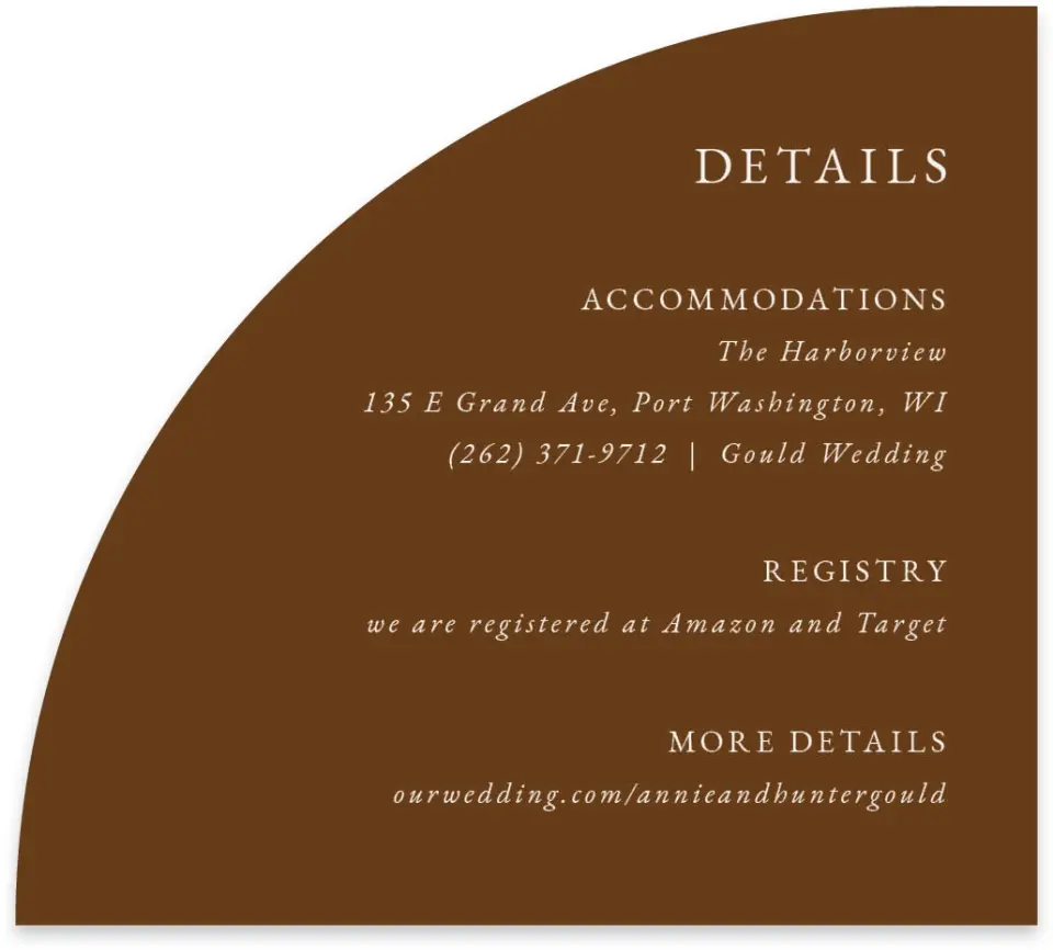 This is a 5" x 4½" Wedding Invitation Enclosure Card called Cedarhill Crossing printed in full color on Luxe Satin paper