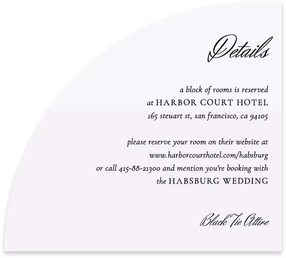This is a 5" x 4½" Wedding Invitation Enclosure Card called Commonwealth Club printed in full color on Luxe Satin paper
