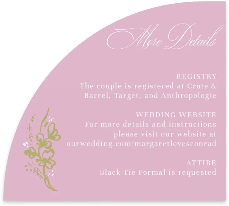 This is a 5" x 4½" Wedding Invitation Enclosure Card called Evening in Bloom printed in full color on Luxe Satin paper