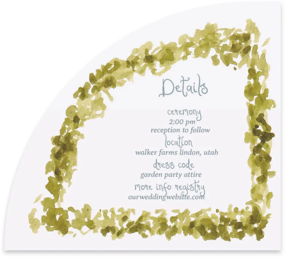 This is a 5" x 4½" Wedding Invitation Enclosure Card called Soft Meadows printed in full color on Luxe Satin paper