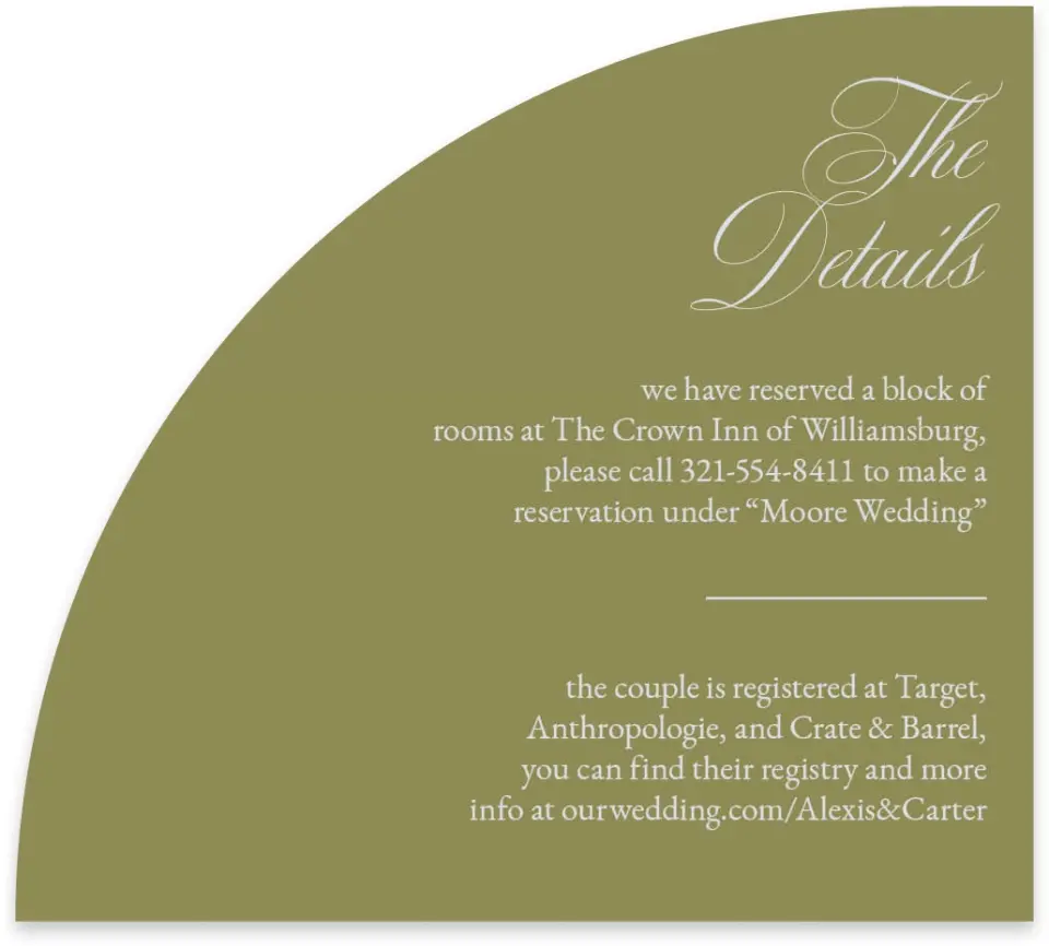 This is a 5" x 4½" Wedding Invitation Enclosure Card called Signature Vows printed in full color on Luxe Satin paper
