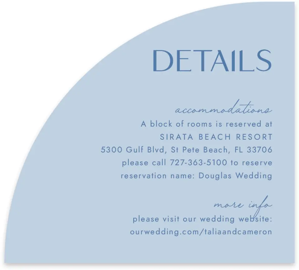 This is a 5" x 4½" Wedding Invitation Enclosure Card called Seaside Serenade printed in full color on Luxe Satin paper