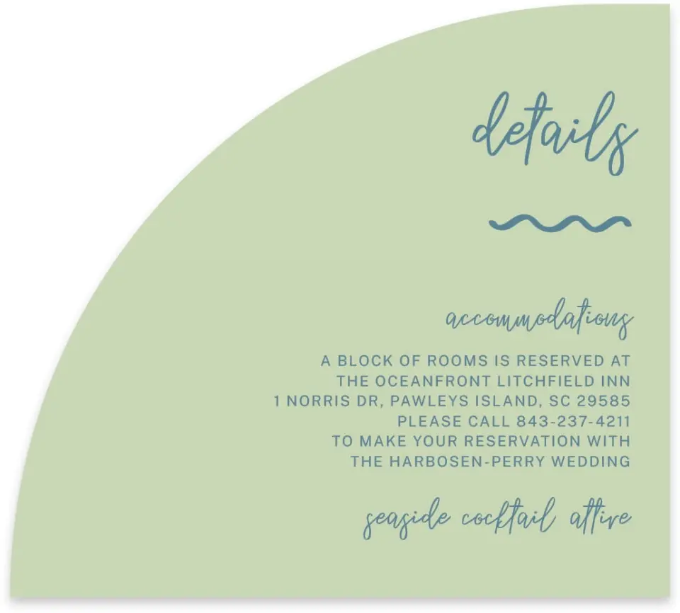 This is a 5" x 4½" Wedding Invitation Enclosure Card called I Hear Wedding Shells printed in full color on Luxe Satin paper