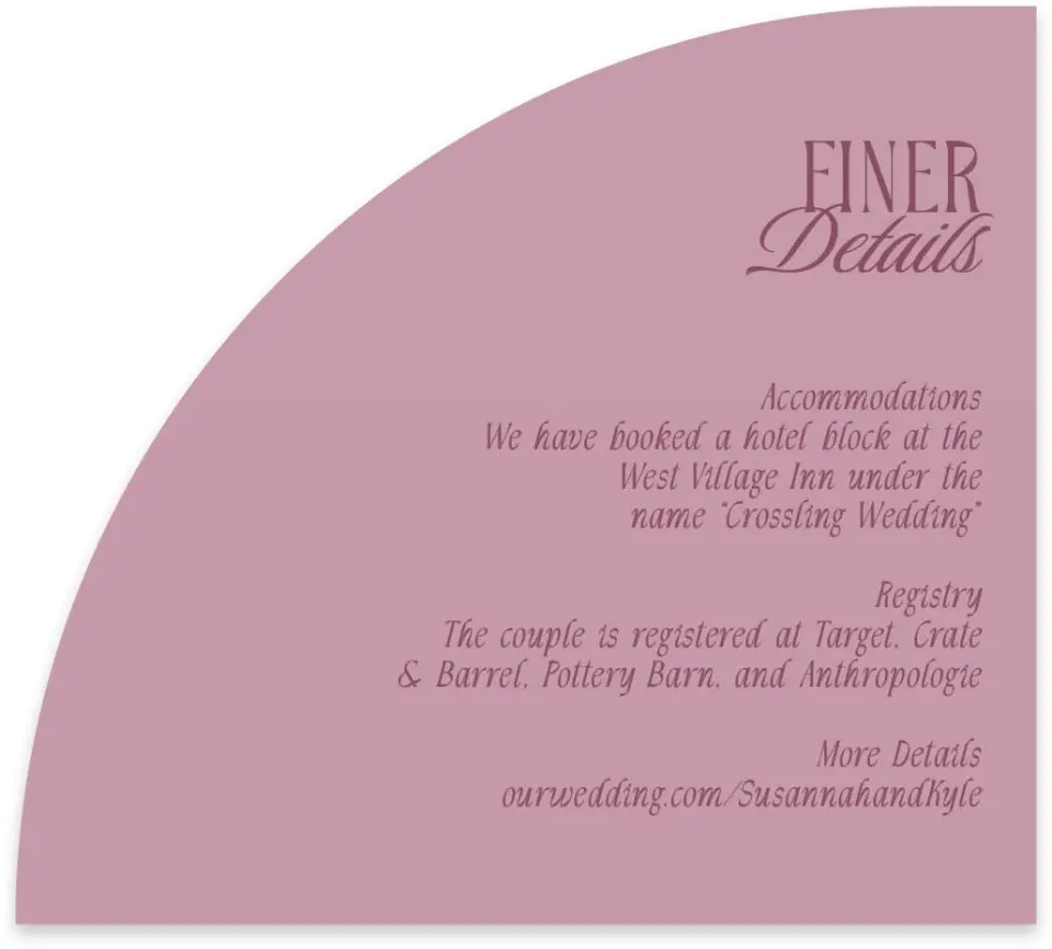 This is a 5" x 4½" Wedding Invitation Enclosure Card called Ornate Garden printed in full color on Luxe Satin paper