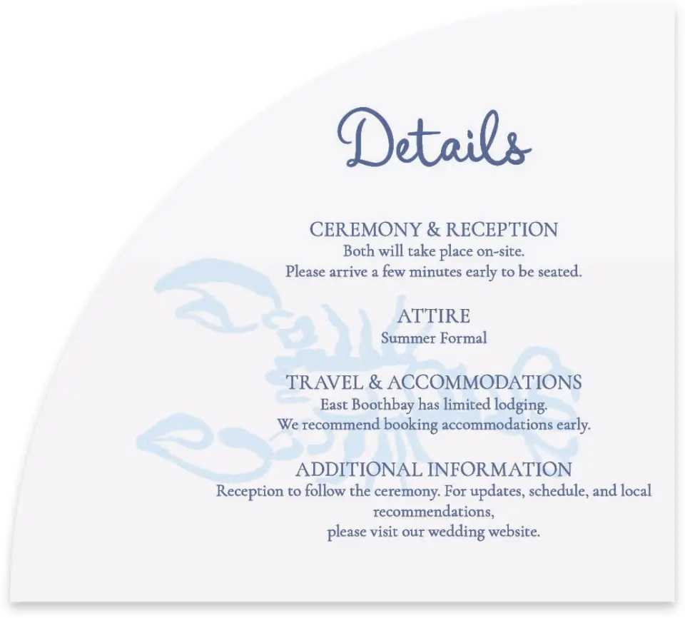 This is a 5" x 4½" Wedding Invitation Enclosure Card called Love by the Sea printed in full color on Luxe Satin paper