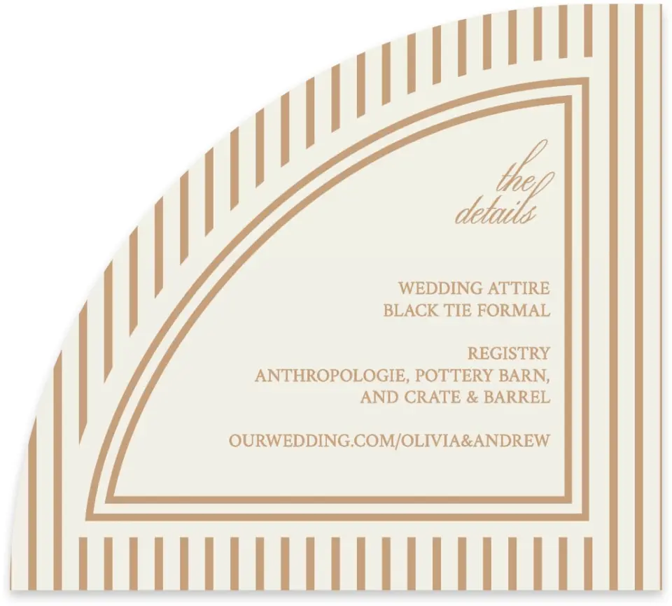 This is a 5" x 4½" Wedding Invitation Enclosure Card called Beaded Veil printed in full color with Gold foil on Luxe Satin paper