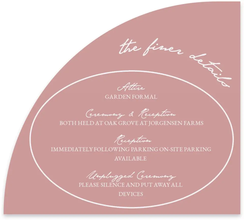 This is a 5" x 4½" Wedding Invitation Enclosure Card called Verdant Romance printed in full color with Gold foil on Luxe Satin paper