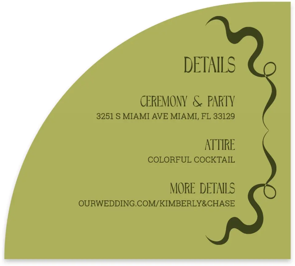 This is a 5" x 4½" Wedding Invitation Enclosure Card called Nouveau Romance printed in full color with Gold foil on Luxe Satin paper