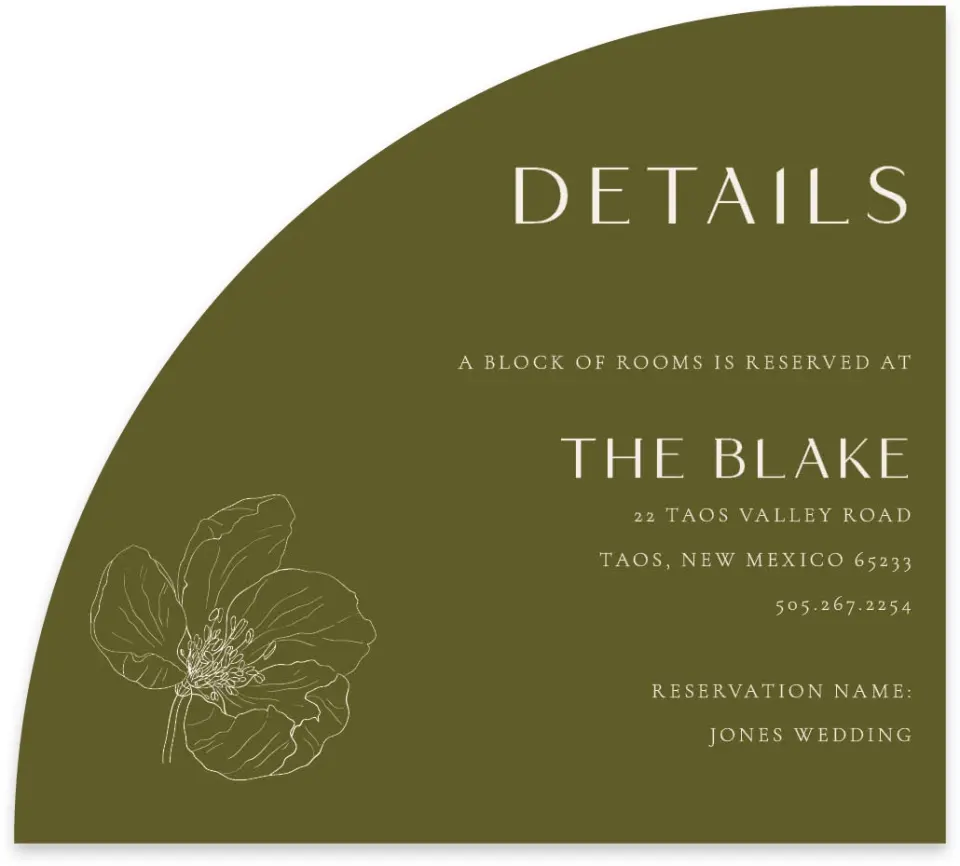 This is a 5" x 4½" Wedding Invitation Enclosure Card called Delicate Love printed in full color with Gold foil on Luxe Satin paper
