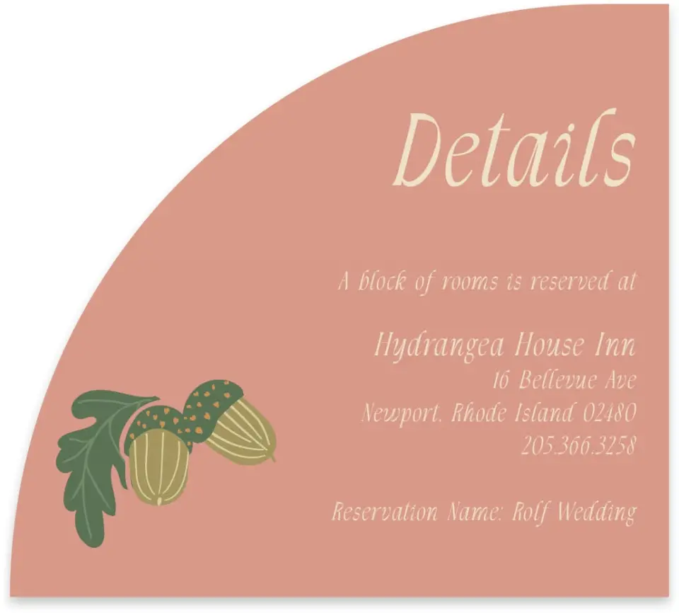 This is a 5" x 4½" Wedding Invitation Enclosure Card called Regal Garden printed in full color with Gold foil on Luxe Satin paper