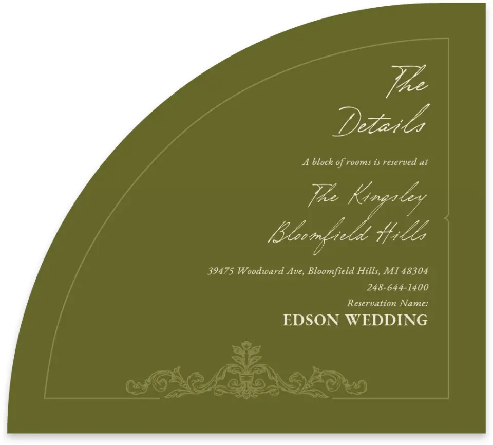 This is a 5" x 4½" Wedding Invitation Enclosure Card called Victorian Aura printed in full color with Gold foil on Luxe Satin paper