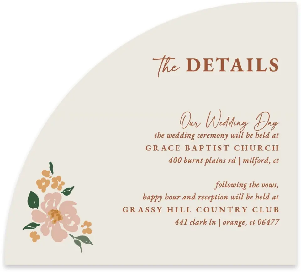 This is a 5" x 4½" Wedding Invitation Enclosure Card called Plush Petals printed in full color with Silver foil on Luxe Satin paper