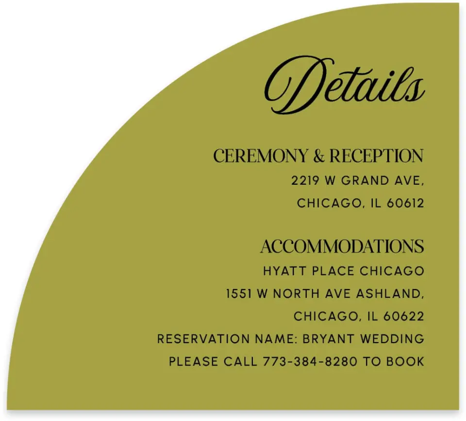 This is a 5" x 4½" Wedding Invitation Enclosure Card called The Mallory printed in full color with Rose Gold foil on Luxe Satin paper