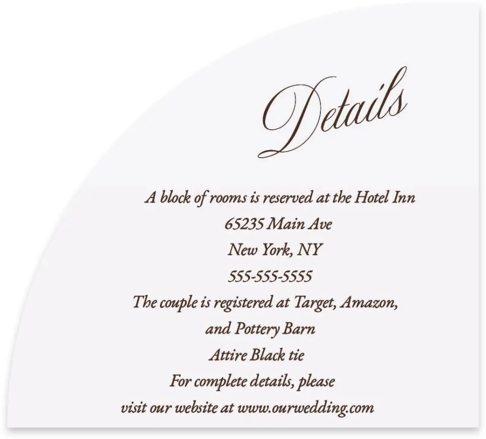 This is a 5" x 4½" Wedding Invitation Enclosure Card called The Isabelle printed in full color on Luxe Satin paper