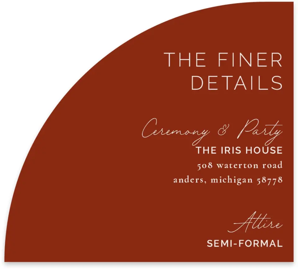 This is a 5" x 4½" Wedding Invitation Enclosure Card called The Chelsea printed in full color on Luxe Satin paper
