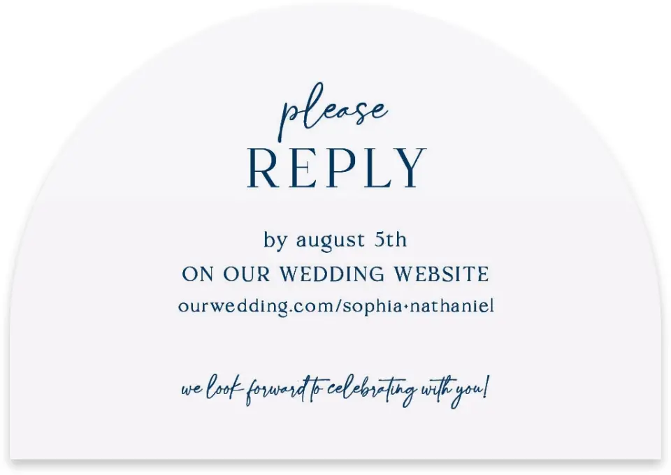 This is a 5" x 3½" Wedding Invitation RSVP Postcard called The Sophia printed in full color on Luxe Satin paper